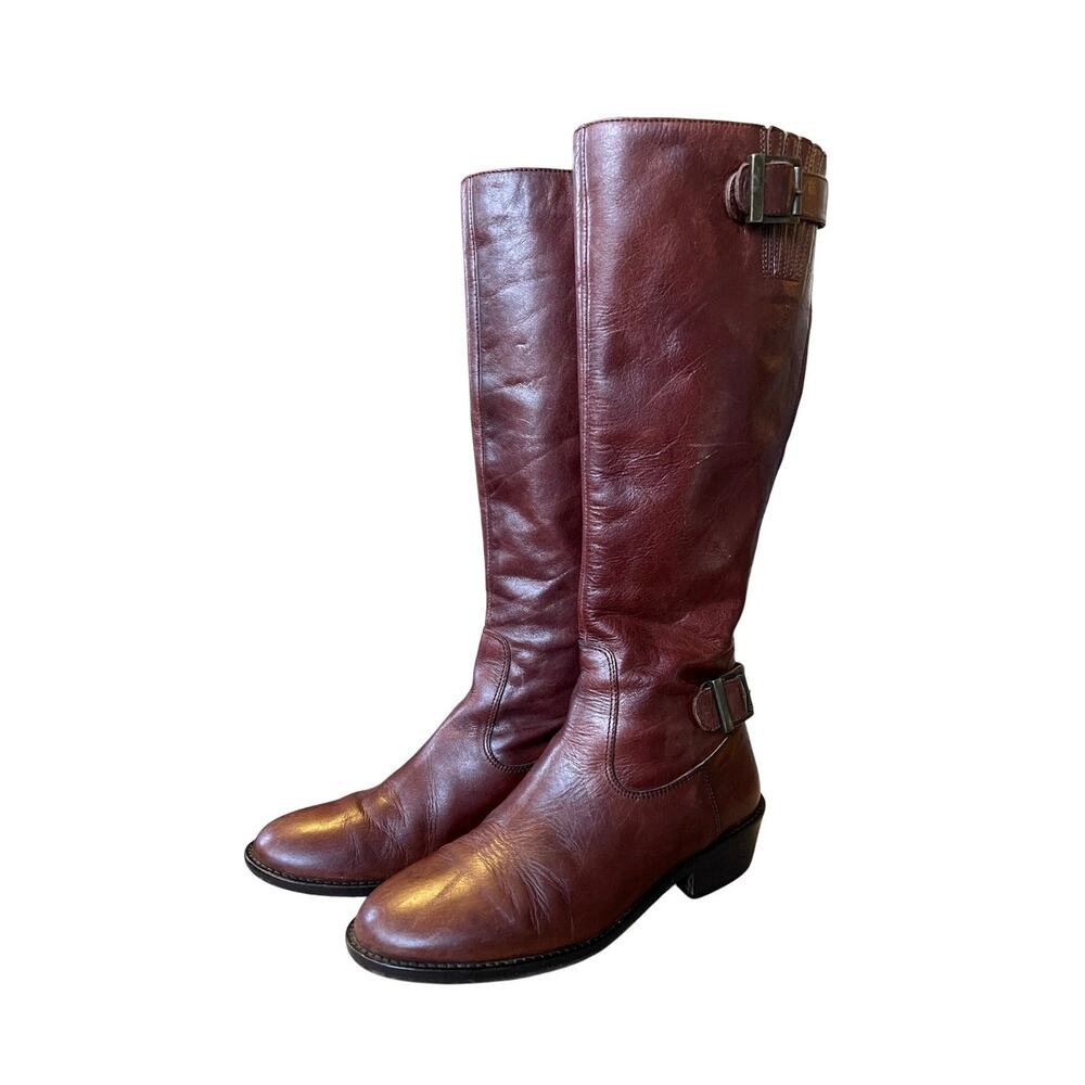 Saks Fifth Avenue 6 Tall Leather Riding Boots Vintage 70s Made in Italy Brown 36 - Picture 2 of 11